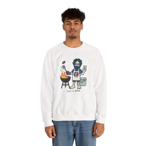 Grateful Dead - Grillin' Jerry | Life is dead. Crewneck Sweatshirt - StealieShop